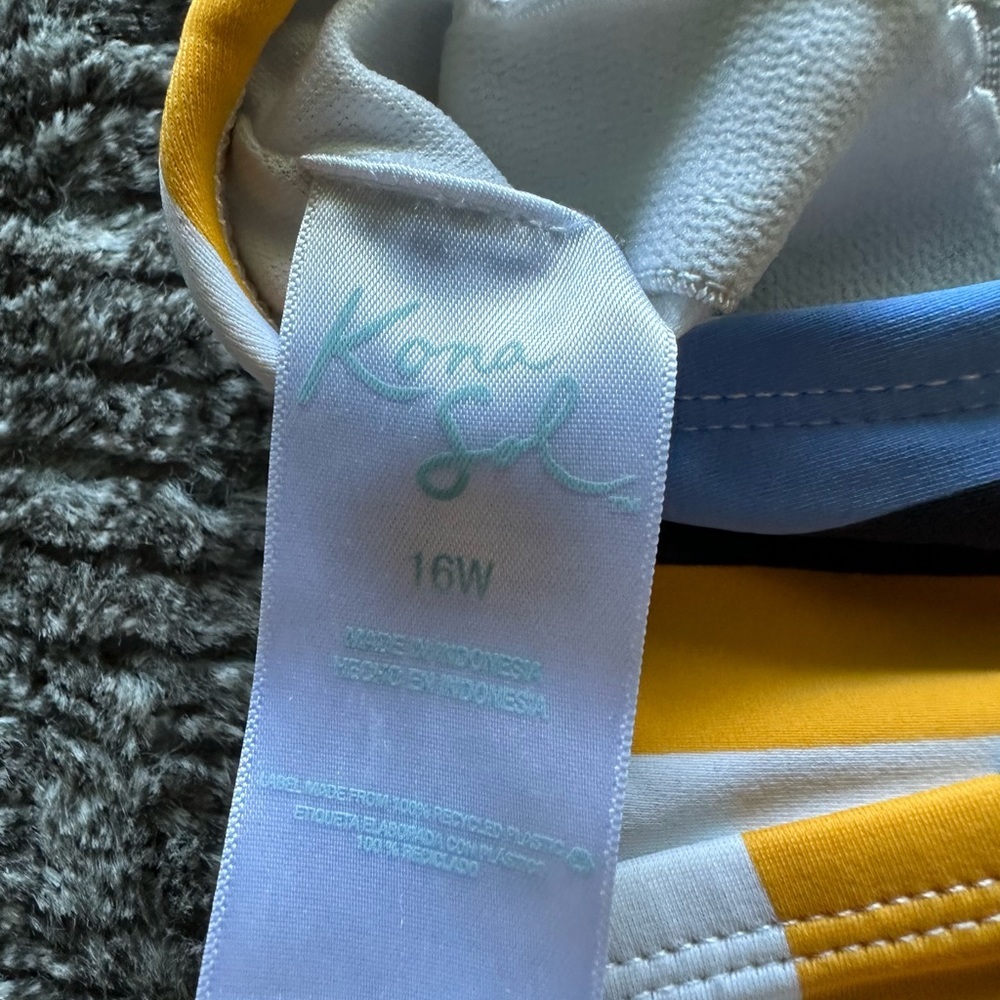 Kona Sol Navy, Yellow & Light Blue Striped One-Piece Swimsuit - Picture 3 of 4